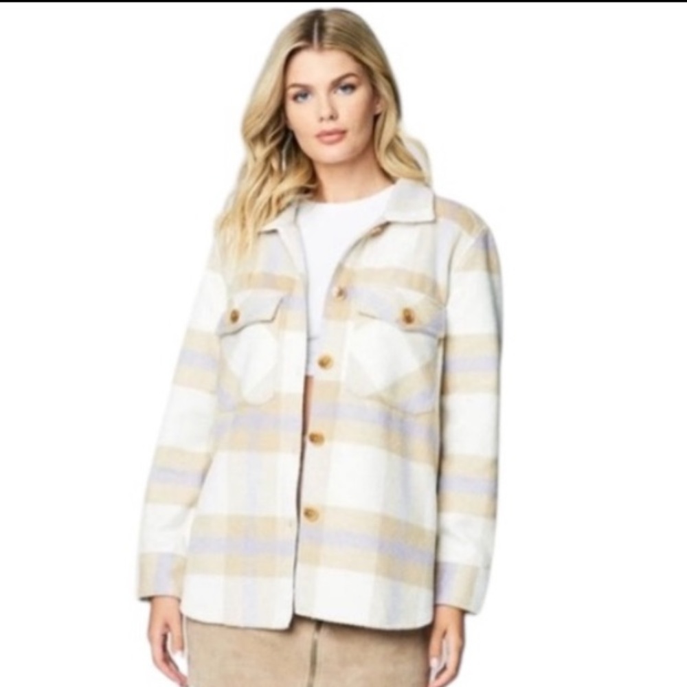 NWT Blank NYC Women’s Shacket Shirt Jacket in Trail Blazer Warm Cozy Pastel
